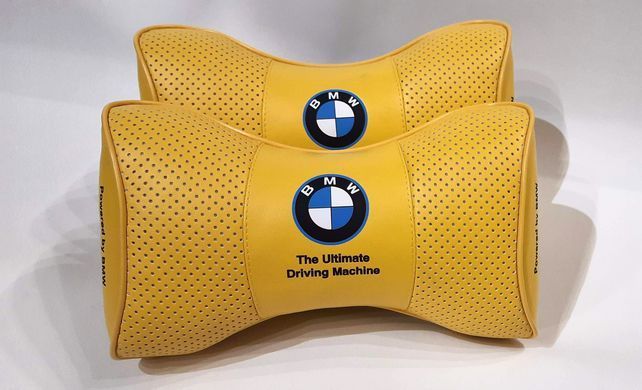 Подушка на подголовник в авто BMW желтая 1шт.