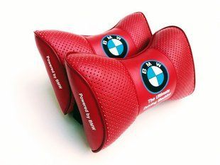 Подушка на подголовник в авто BMW красная 1шт.