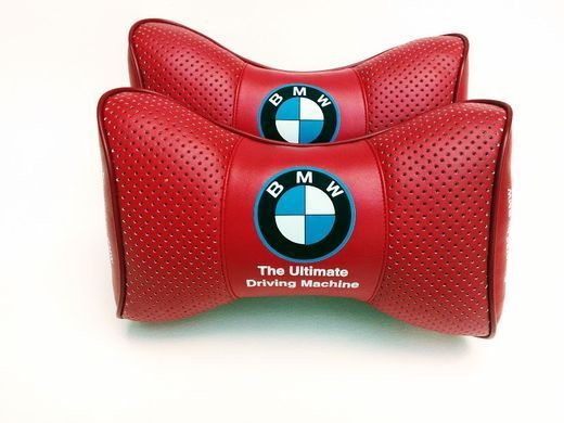 Подушка на подголовник в авто BMW червона 1 шт
